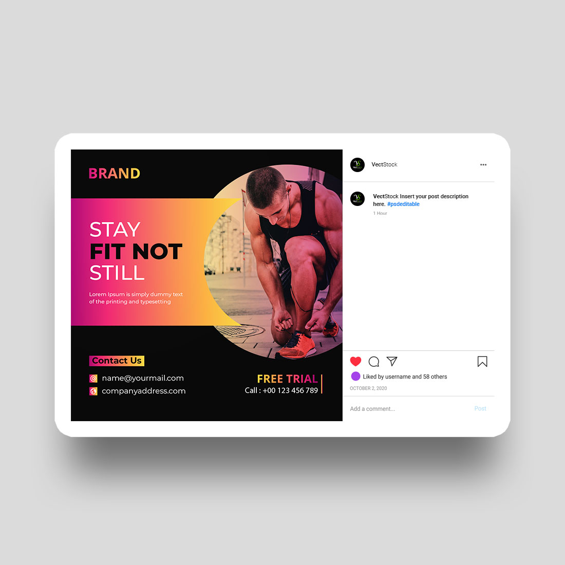 Gym social media Instagram post and banner template design preview image.