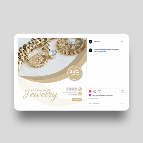 Jewelry social media instagram post banner or square flyer design cover image.
