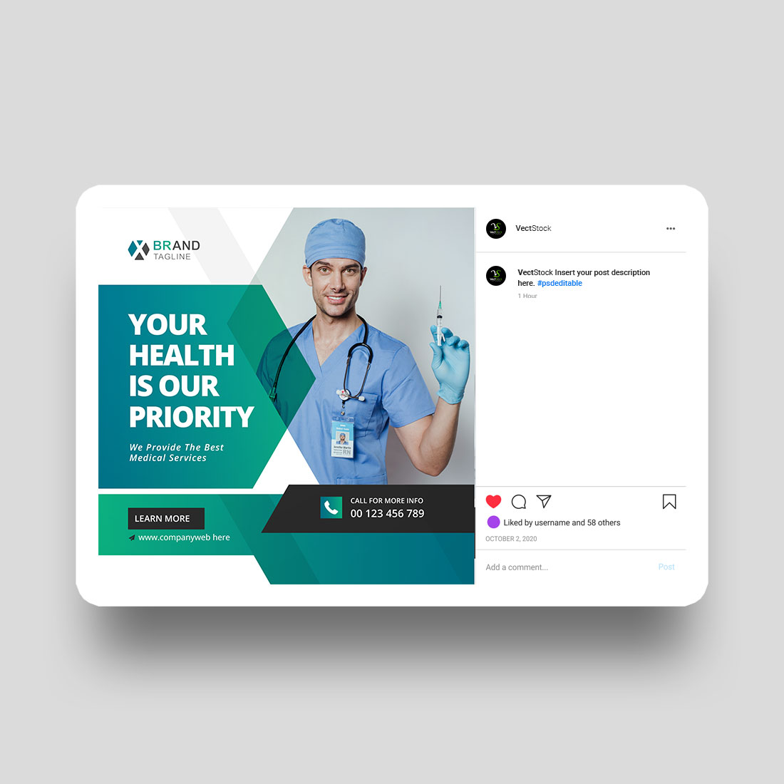 Medical social media Instagram post and banner template design preview image.