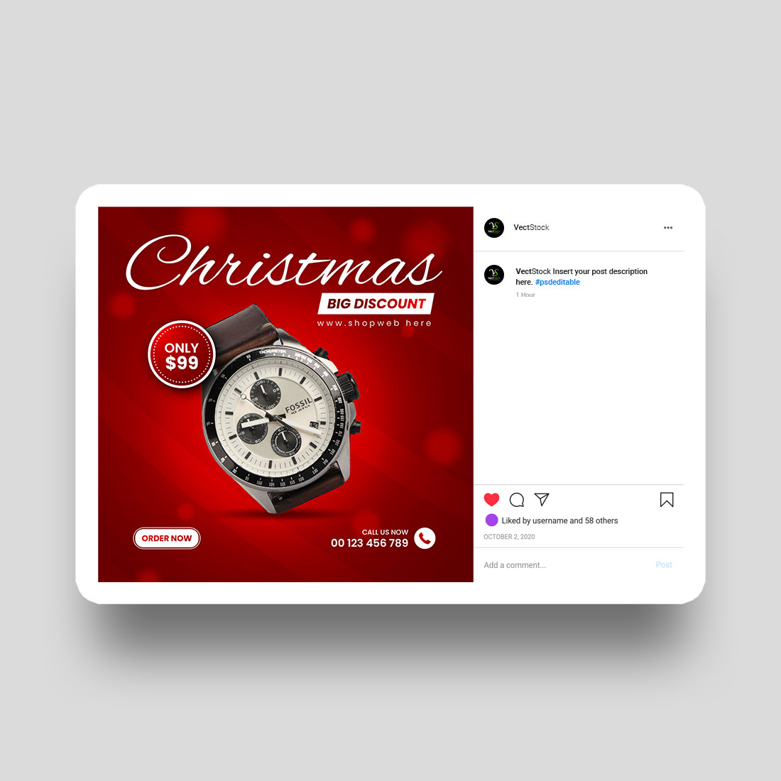Christmas offer watch sale social media Instagram post banner template cover image.