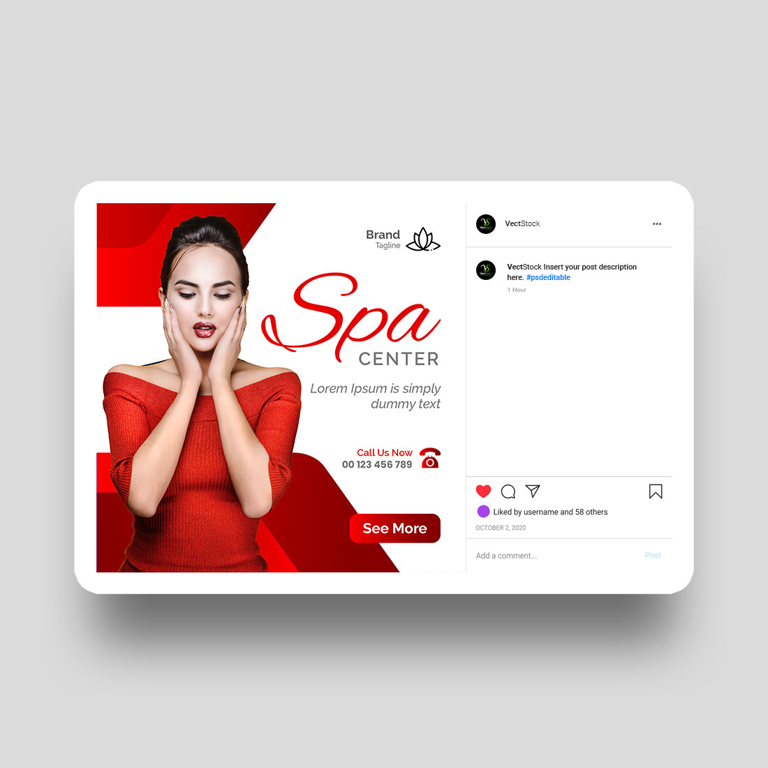 Beauty spa social media instagram post template preview image.