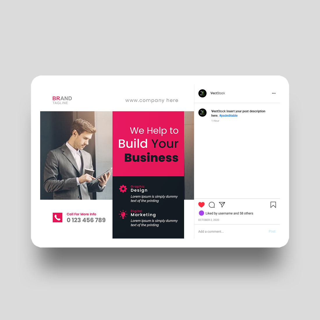 Business marketing agency and corporate social media post template preview image.