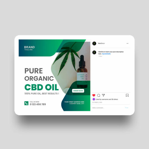 Hemp oil extract social media instagram post and banner template cover image.
