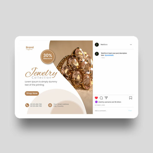 Jewelry sale social media Instagram post template cover image.