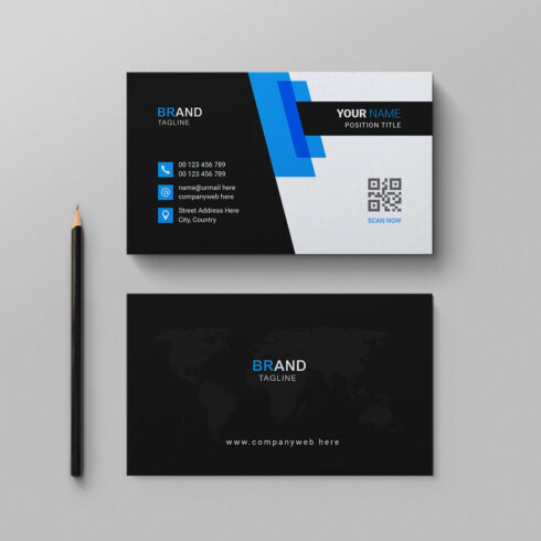 Blue and black business card cover image.