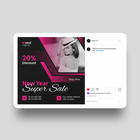 New year super sale social media instagram post template cover image.