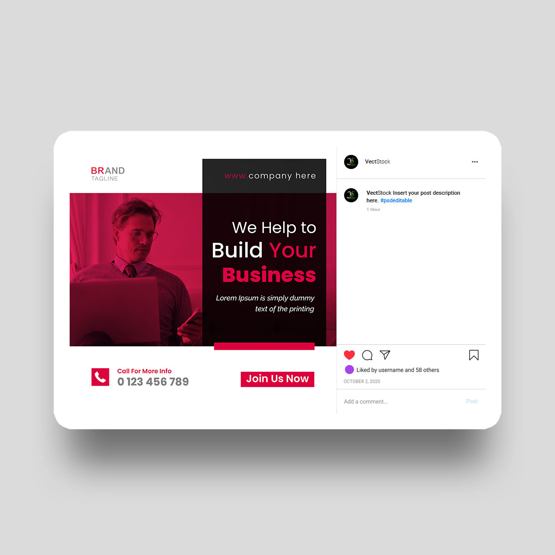 Digital marketing agency and business social media post template preview image.