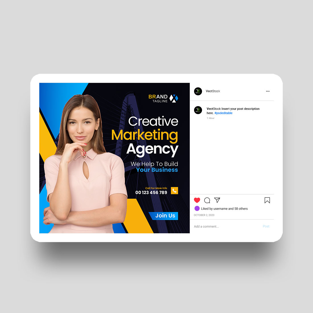 Digital marketing agency and corporate social media post template preview image.