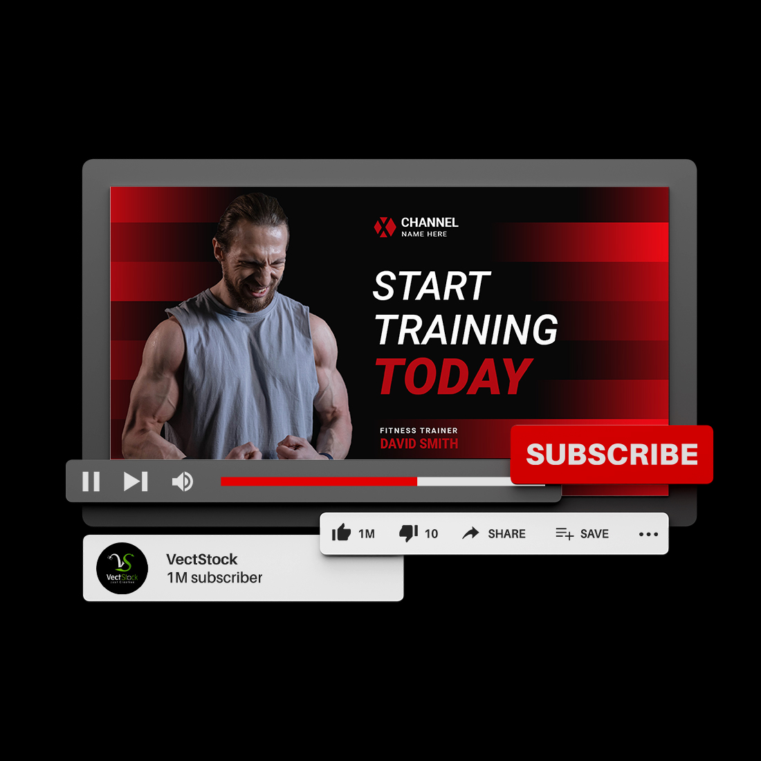 Gym Youtube thumbnail and banner design template preview image.