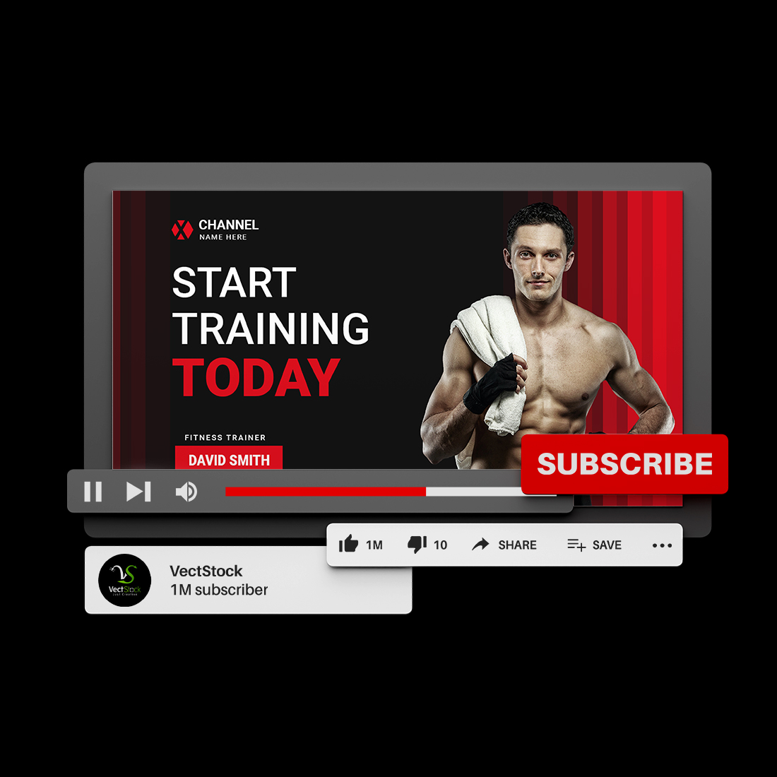 Gym fitness Youtube thumbnail banner design template preview image.