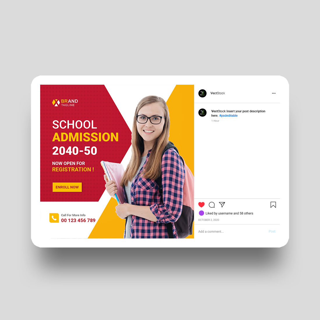 Back to school social media post template preview image.