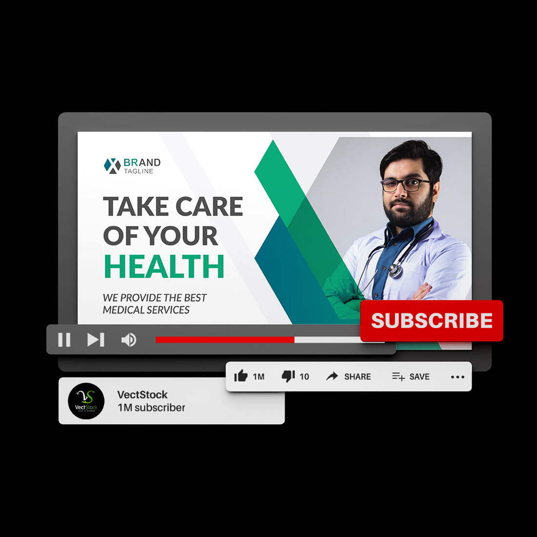 Medical Youtube thumbnail and social media banner design template preview image.