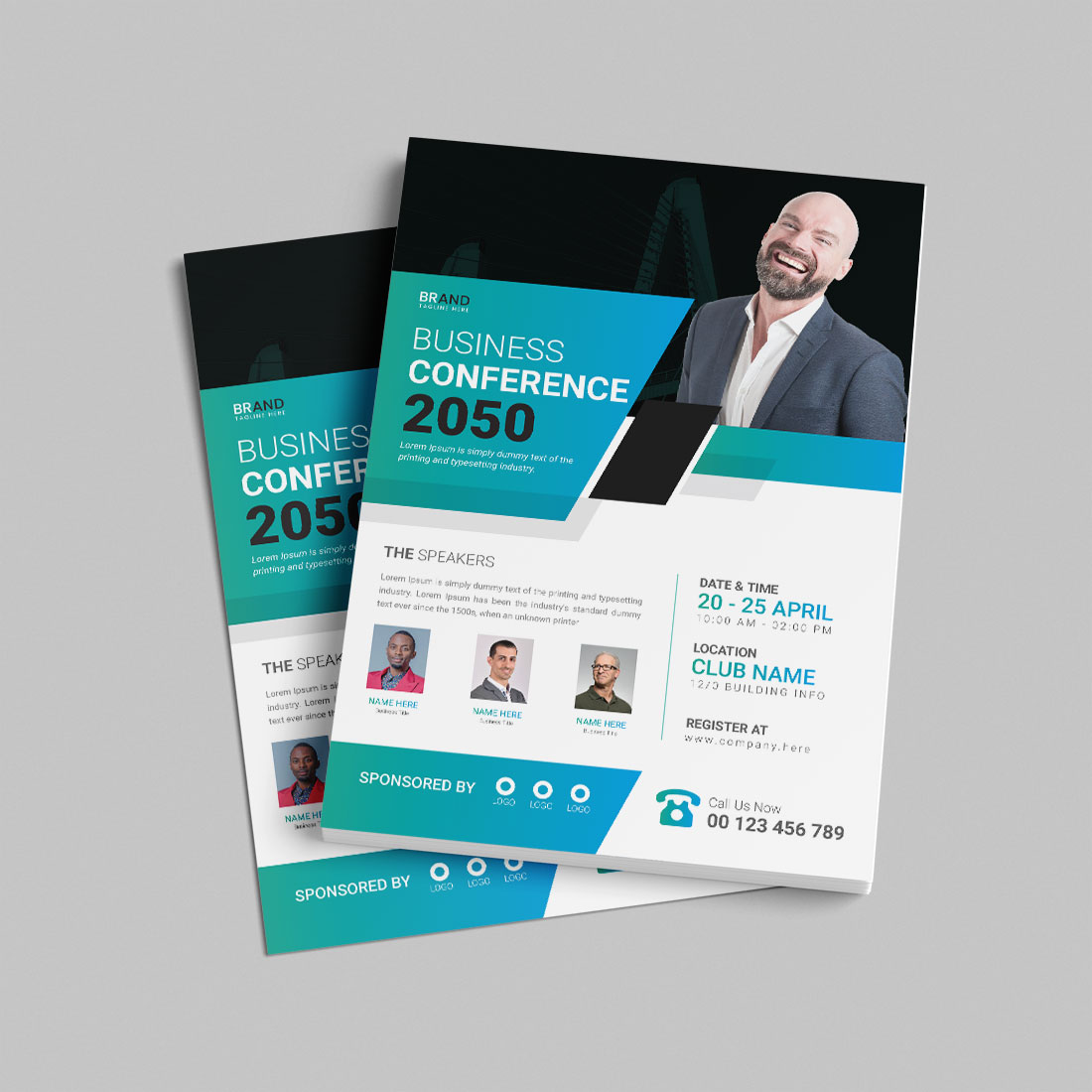 Conference event flyer design template preview image.