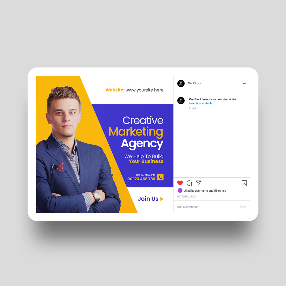 We are a creative agency and corporate business social media post banner design template preview image.
