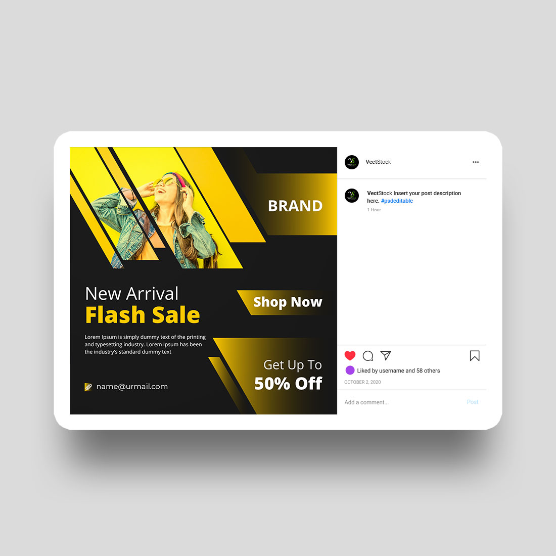 New arrival flash sale social media Instagram post and banner template design preview image.