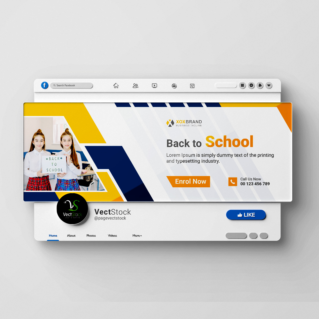 Back to school facebook cover design template preview image.