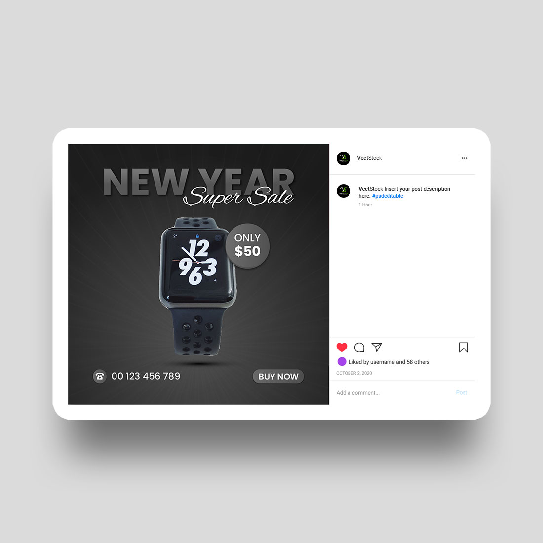 New year watch sale social media instagram post template preview image.