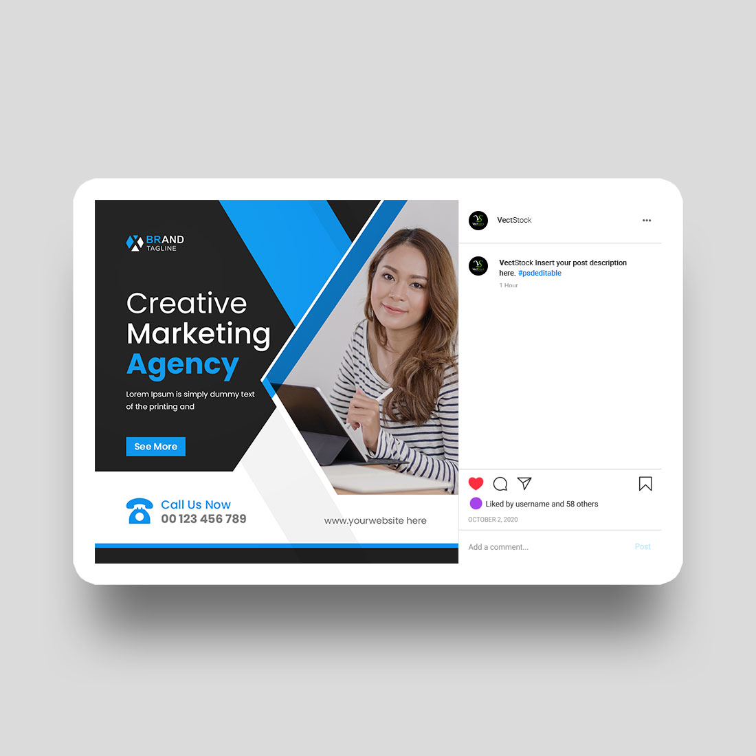 Digital marketing agency instagram post and social media banner template preview image.