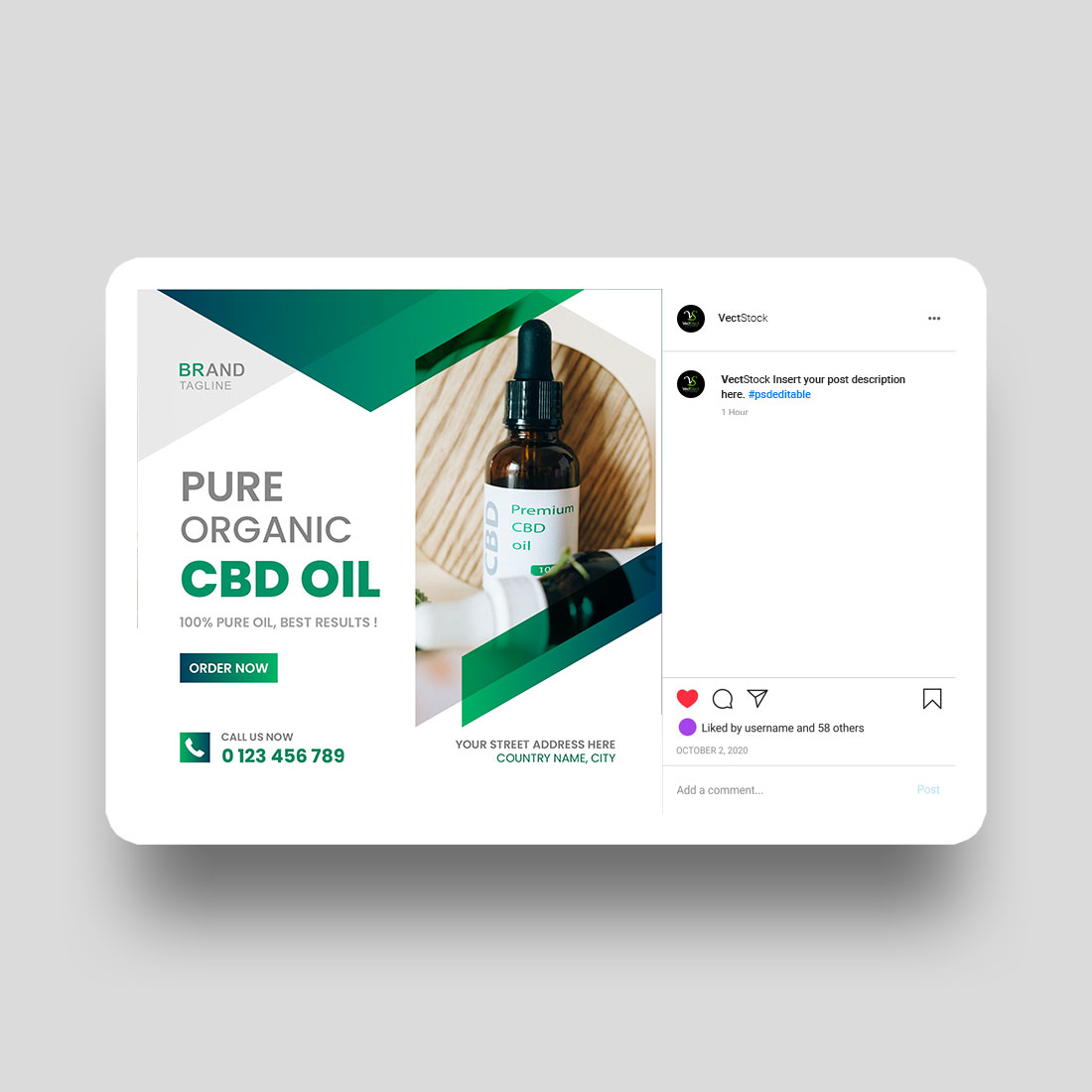 Hemp or cbd product social media post banner template preview image.