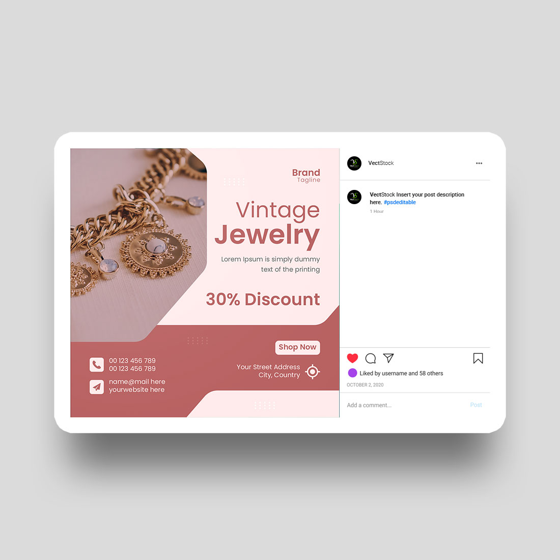 Jewelry social media and instagram post template preview image.