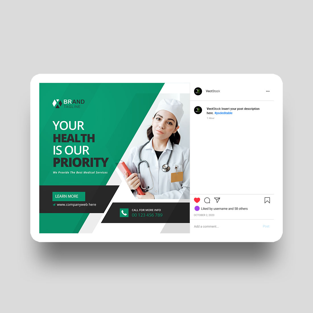 Medical health care social media Instagram post and banner template design preview image.