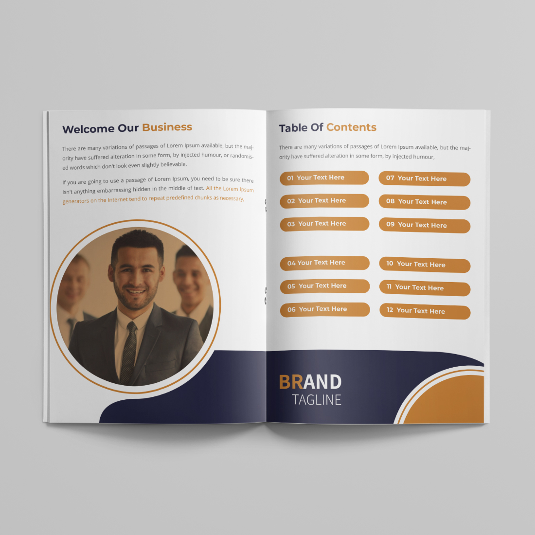 Clean and Minimal Bifold Brochure Design Template preview image.