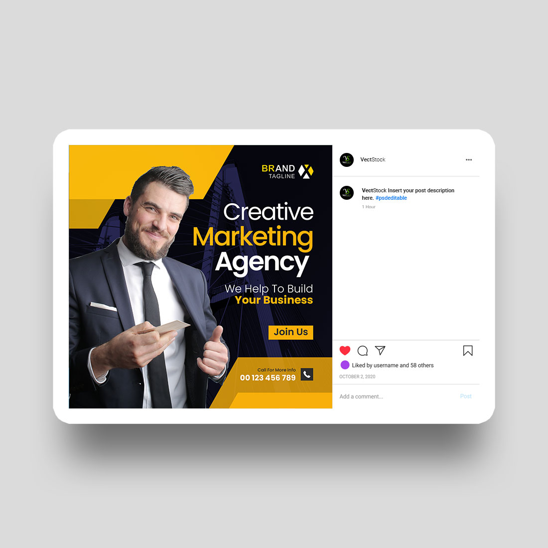 Creative marketing agency and corporate social media post template preview image.