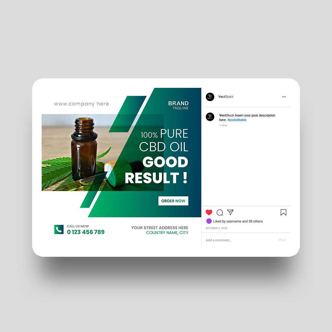 Hemp oil or cbd products social media post and instagram template preview image.