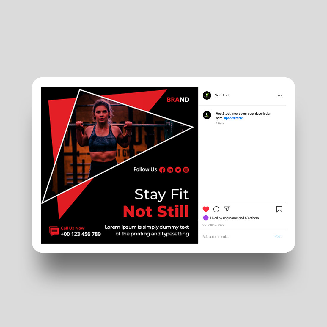 Fitness sports social media instagram post template preview image.