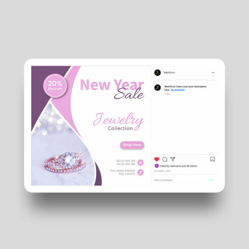 New year jewelry sale social media instagram post template cover image.