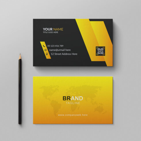 Yellow and black business card design template cover image.