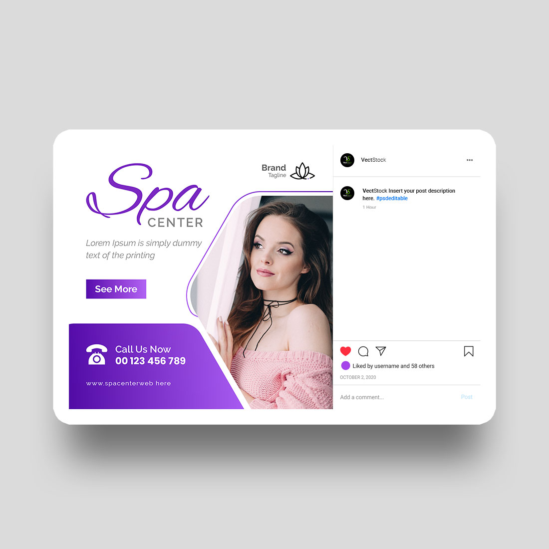 Spa social media post template preview image.