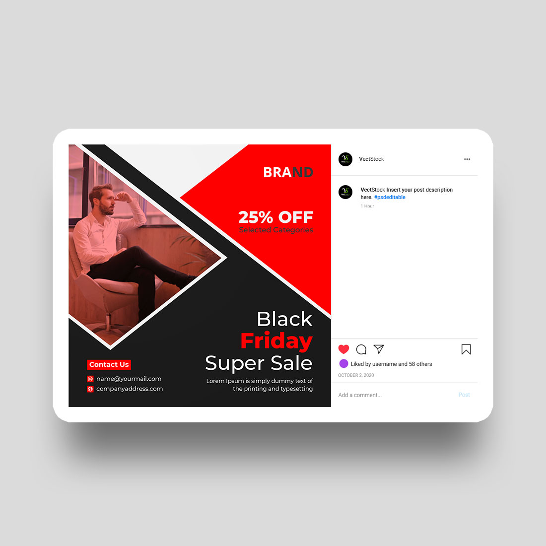 Black Friday sale social media Instagram post and banner template design preview image.