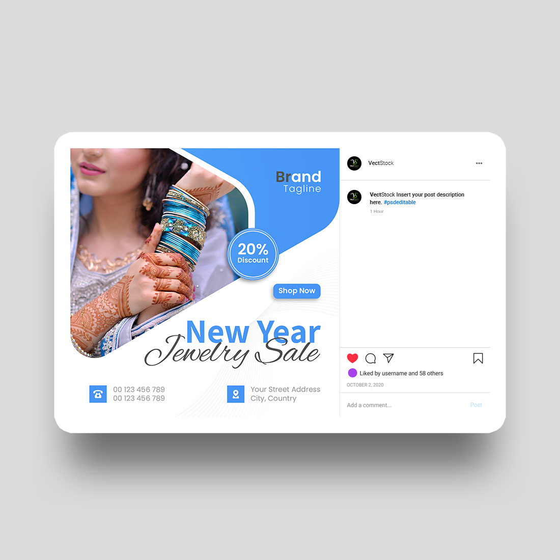 Jewelry sale store promo social media instagram post banner template cover image.