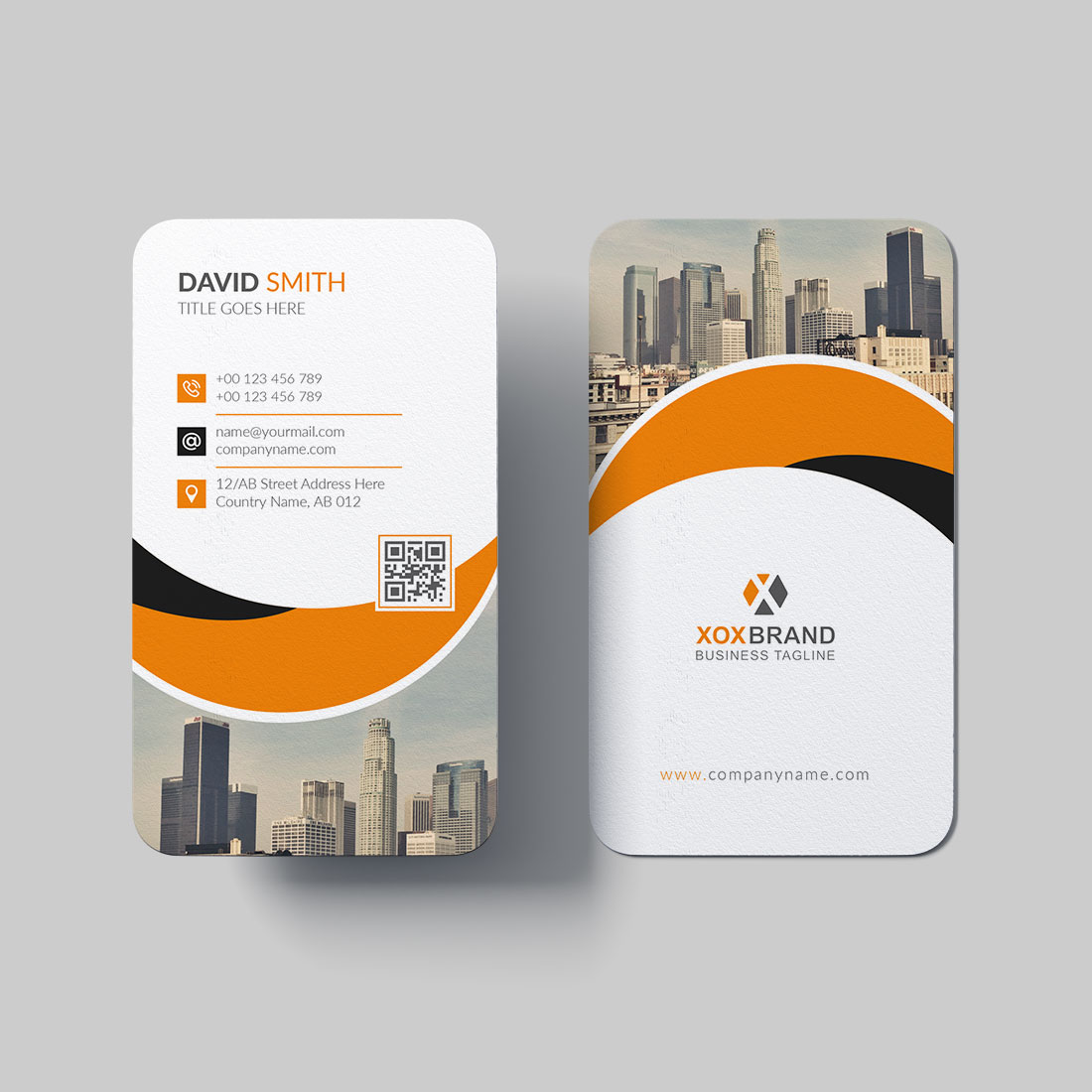 Modern vertical business card design template preview image.