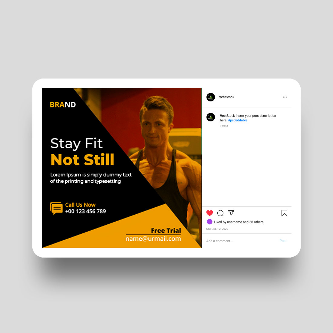Gym fitness social media post template preview image.