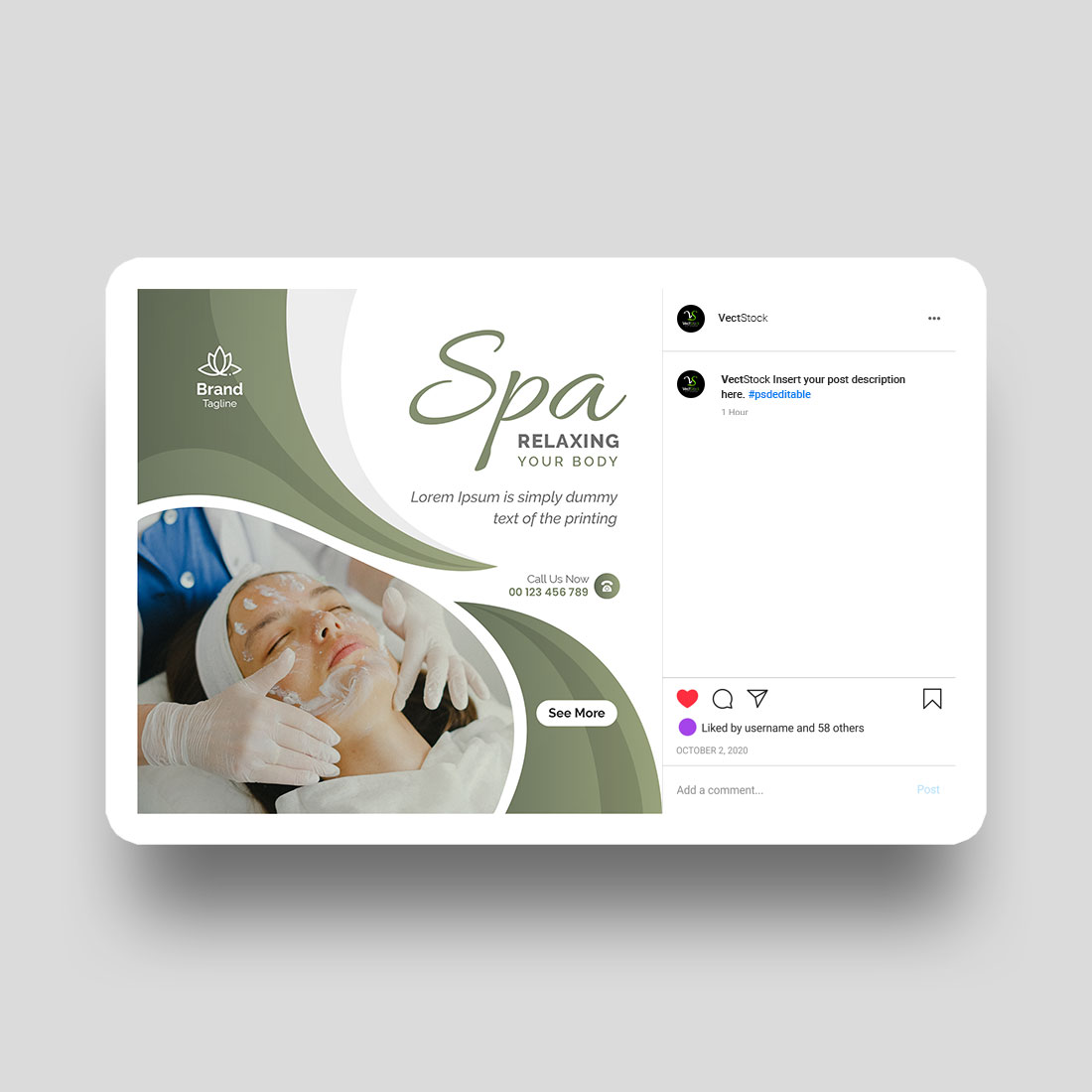 Wellness and spa instagram post template preview image.