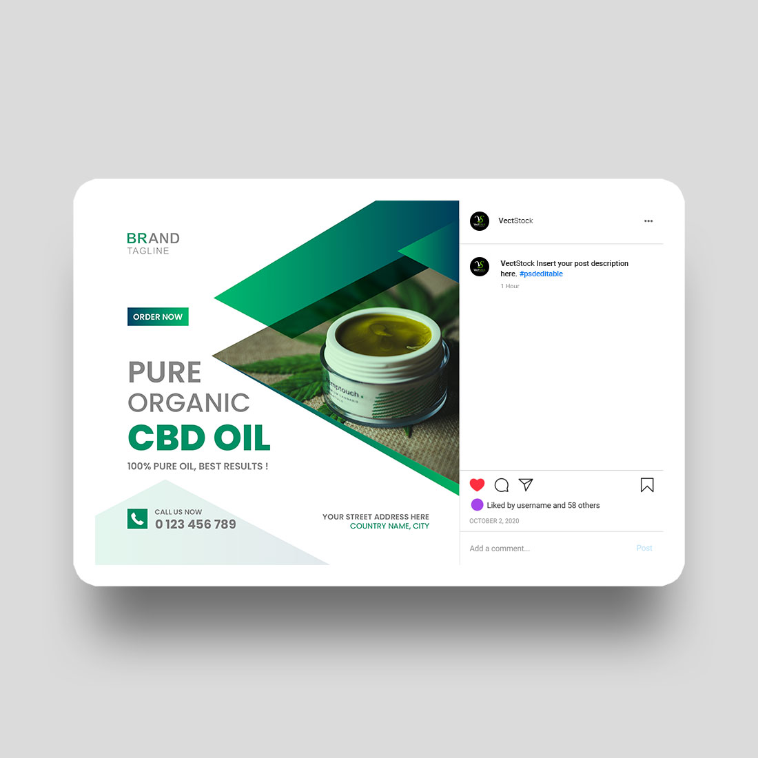 Hemp oil or cbd oil social media post template and web banner preview image.