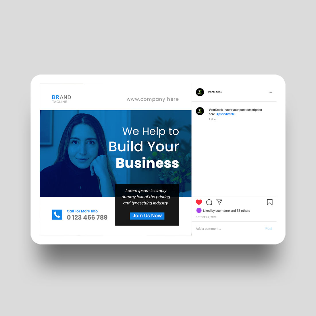 Minimal and clean business social media post template preview image.
