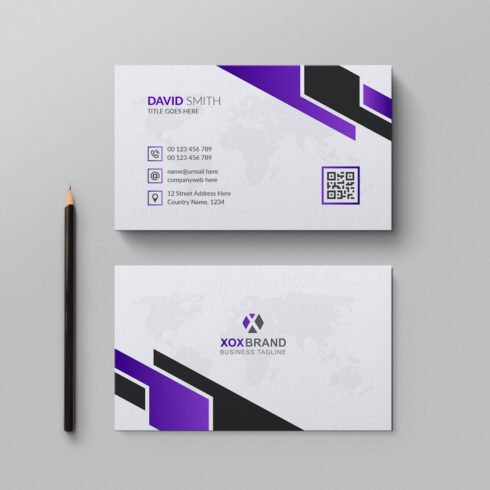Elegant business card purple and white color cover image.