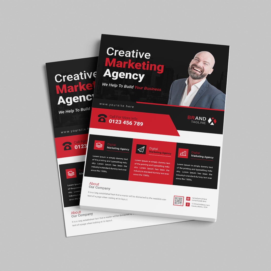 Business flyer template red color preview image.