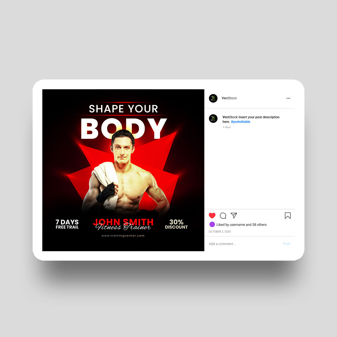 Fitness social media instagram post template preview image.