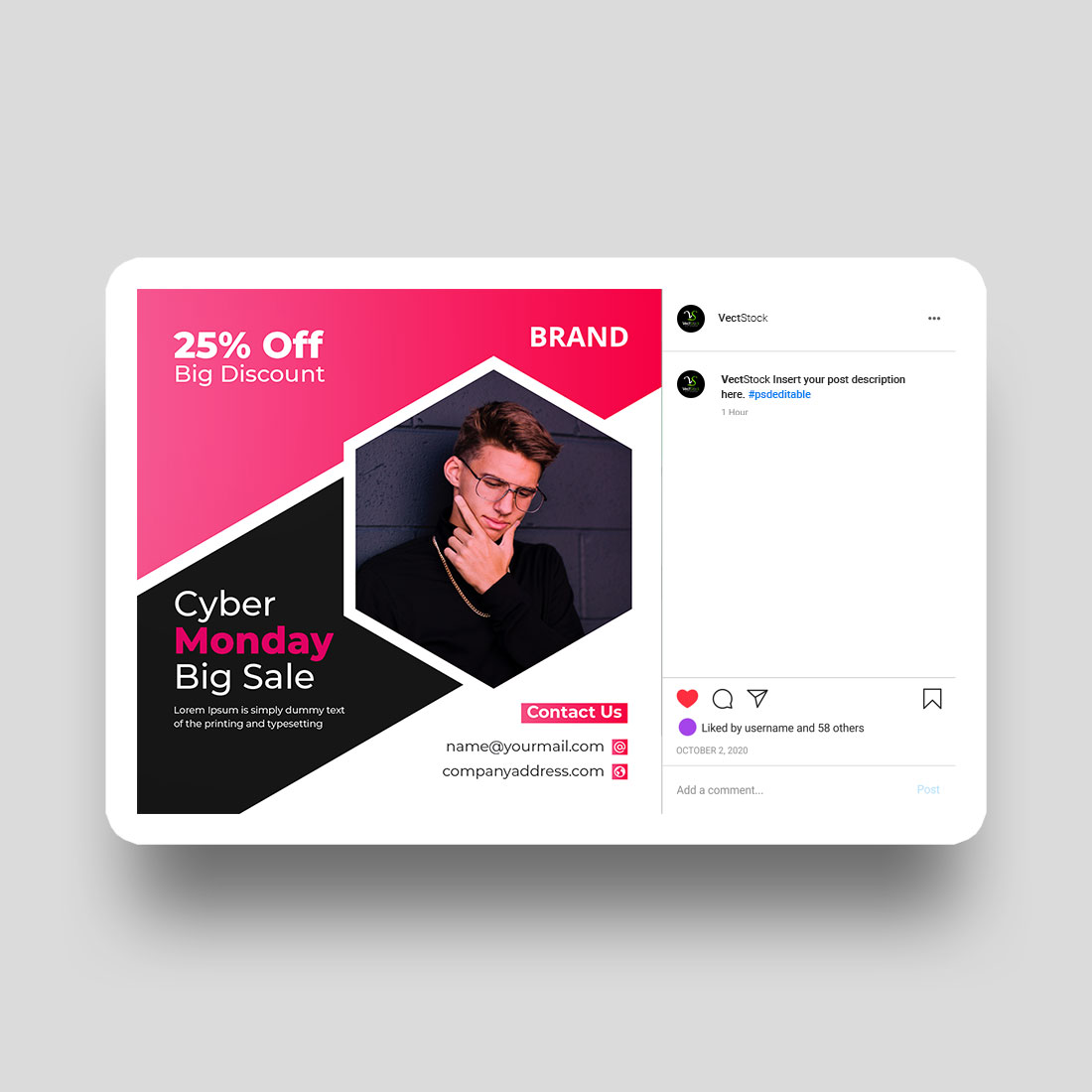 Cyber Monday big sale social media Instagram post and banner template design preview image.