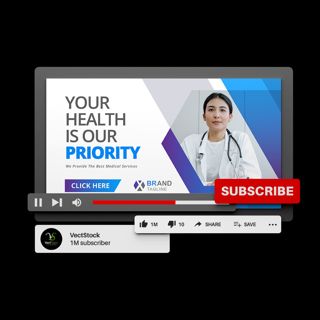 Medical Youtube thumbnail design template preview image.