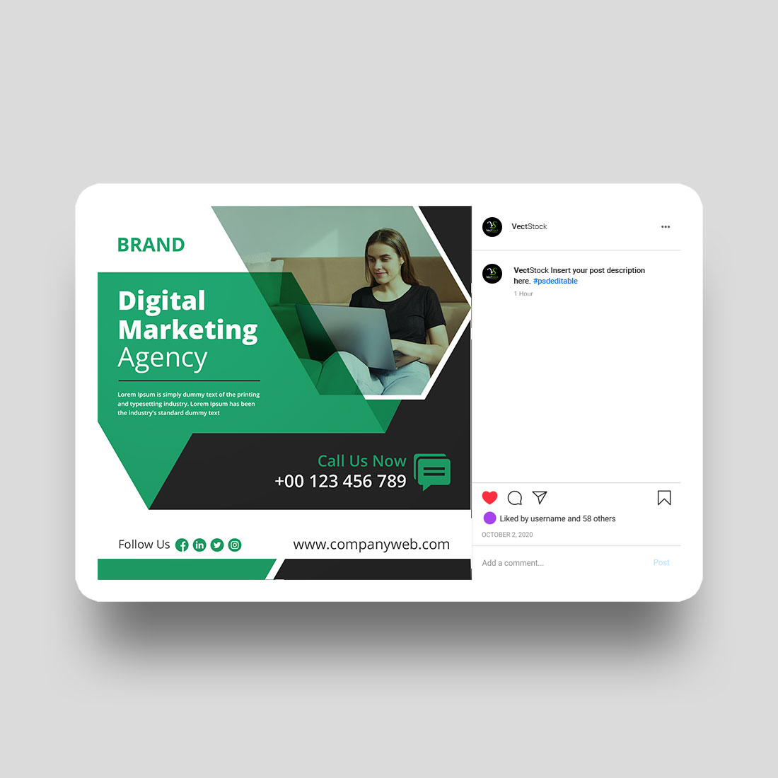 Digital marketing agency social media Instagram post and banner template design preview image.