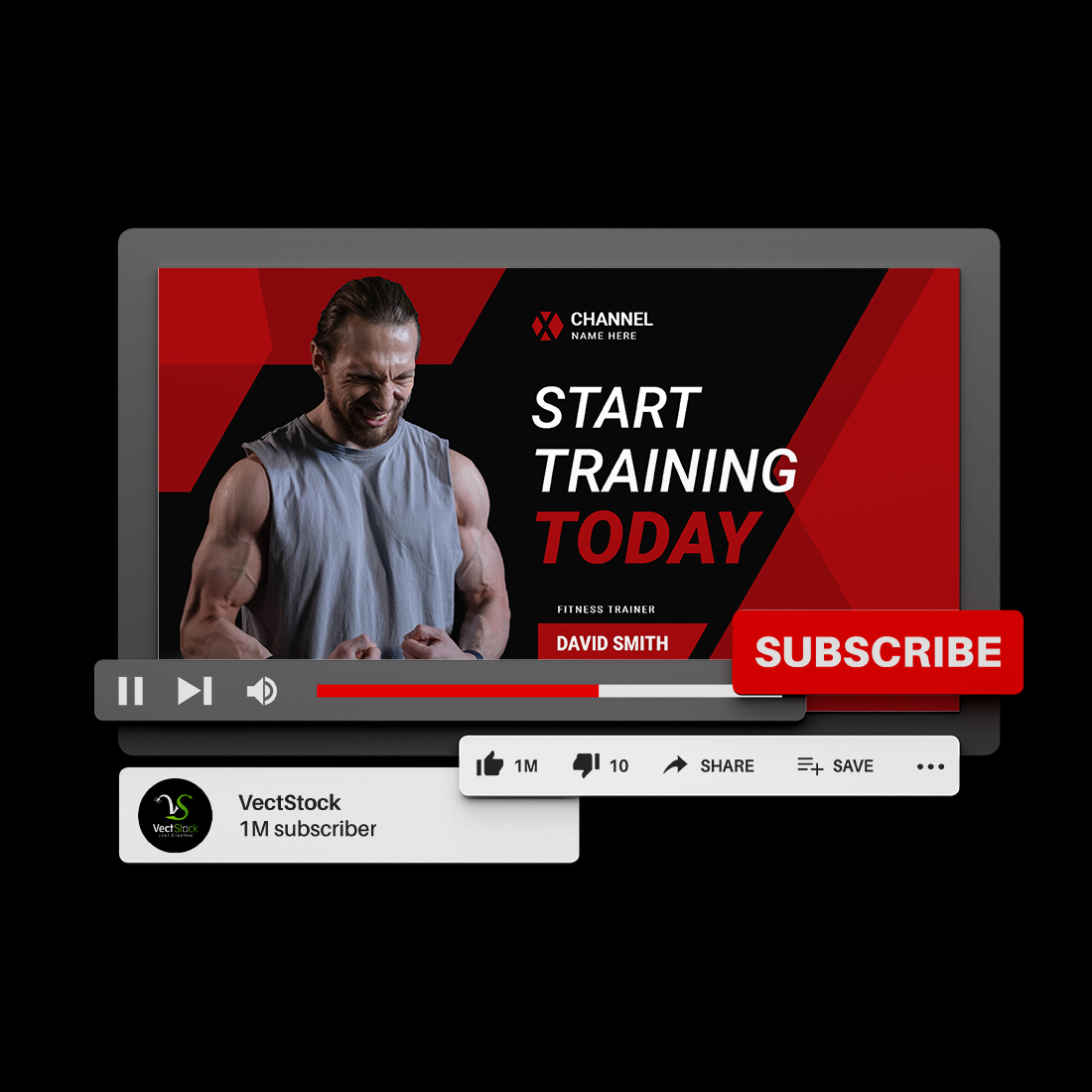 Gym Youtube thumbnail design template preview image.
