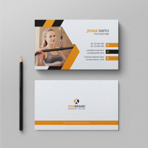 Fitness gym business card design template cover image.