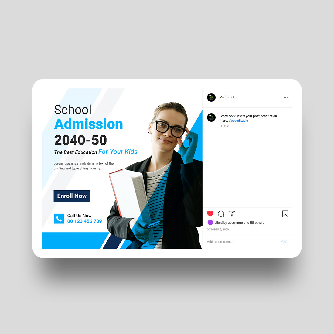 Back to school admission social media instagram post template preview image.