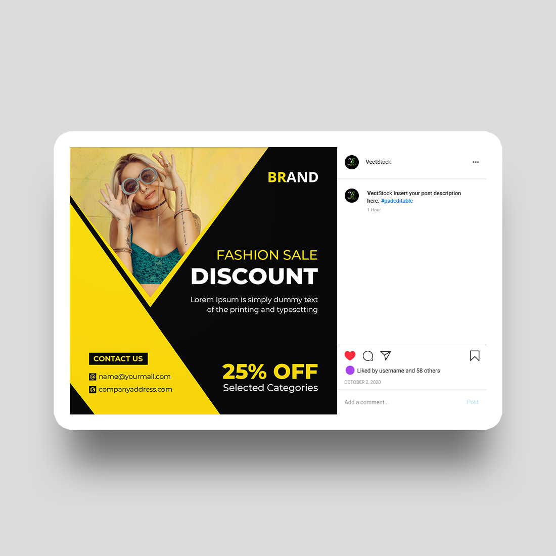 Discount social media Instagram post and banner template design preview image.