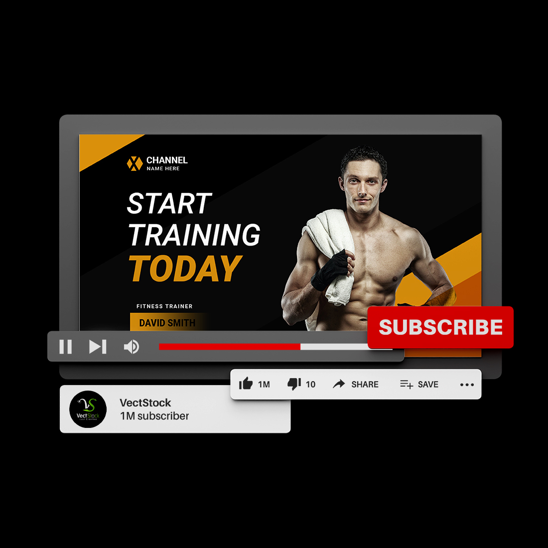 Fitness training Youtube thumbnail design template preview image.